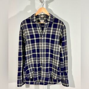 Crew Tailored “Summer Plaid” Button-Down – Slim Fit – Navy + Sage – M